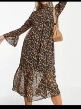 Miss Selfridge Floral Chiffon Midi Dress Size 10